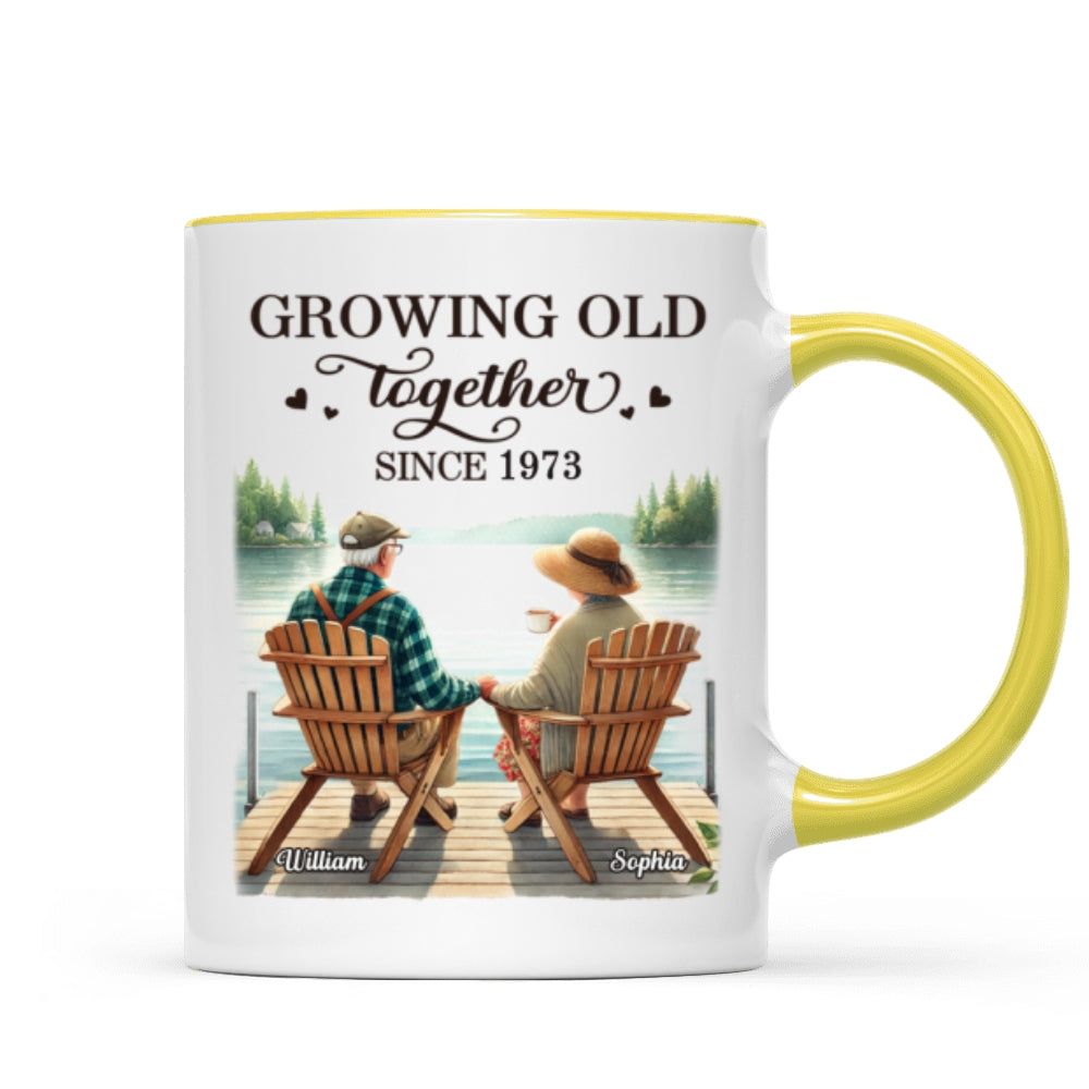 Back View Old Couple Sitting Together On The Lake Dock Personalized Mug, Heartfelt Gift For Him, For Her, Husband, Wife