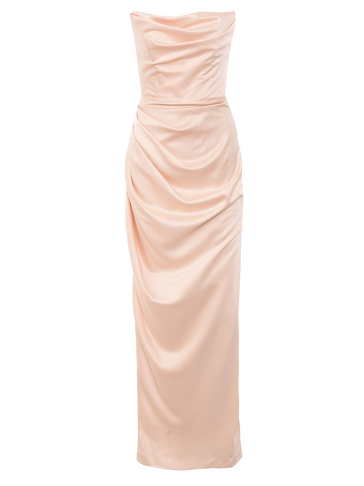Strapless Satin High Side Slit Maxi Prom Dress