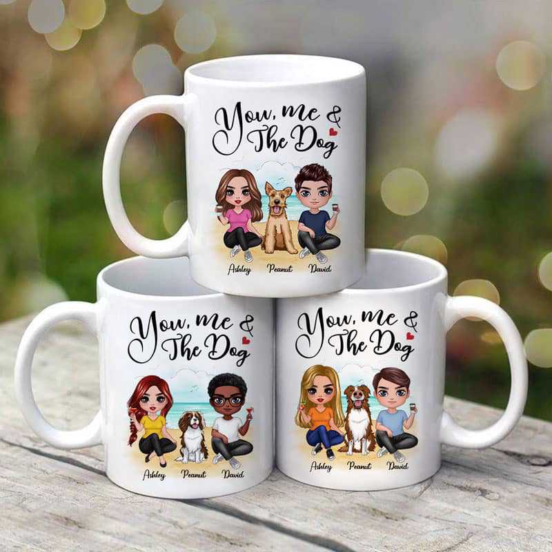 Doll Couple Sitting On The Beach With Dogs Personalized Mug