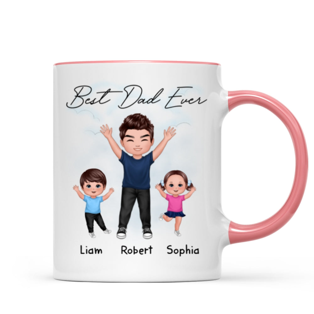 Happy Dad And Kids Dogs Cats Best Dad Ever Father's Day Gift For Dad Personalized Mug