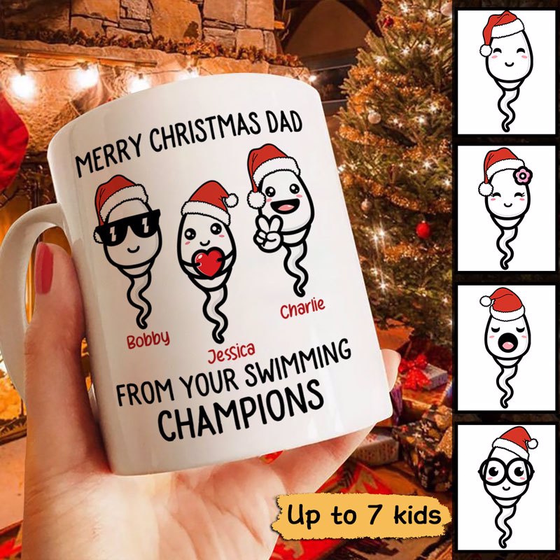 Merry Christmas Dad Swimming Champion Personalized Mug
