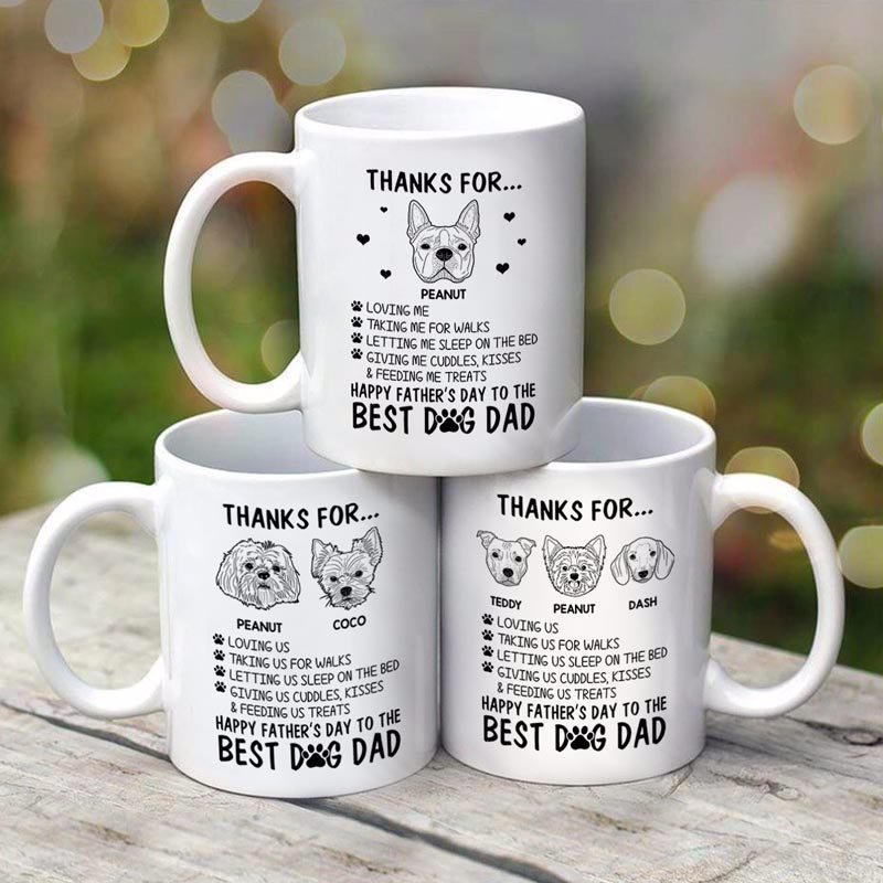 Dog Head Outline Thanks For Happy Father's Day Gift For Dog Dad Personalized Mug