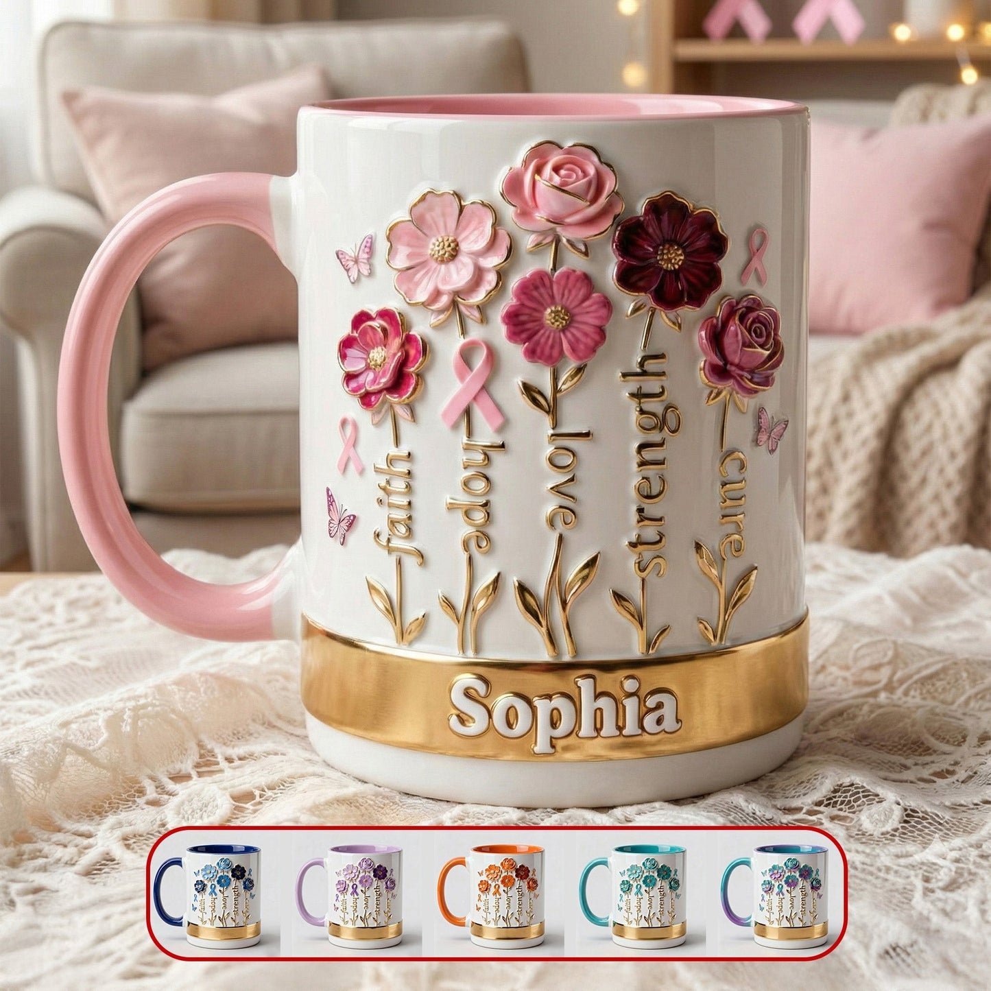 Cancer Awareness Flowers Accent Mug, Personalized Gifts For Cancer & Disease Warrior 03qhmg241225