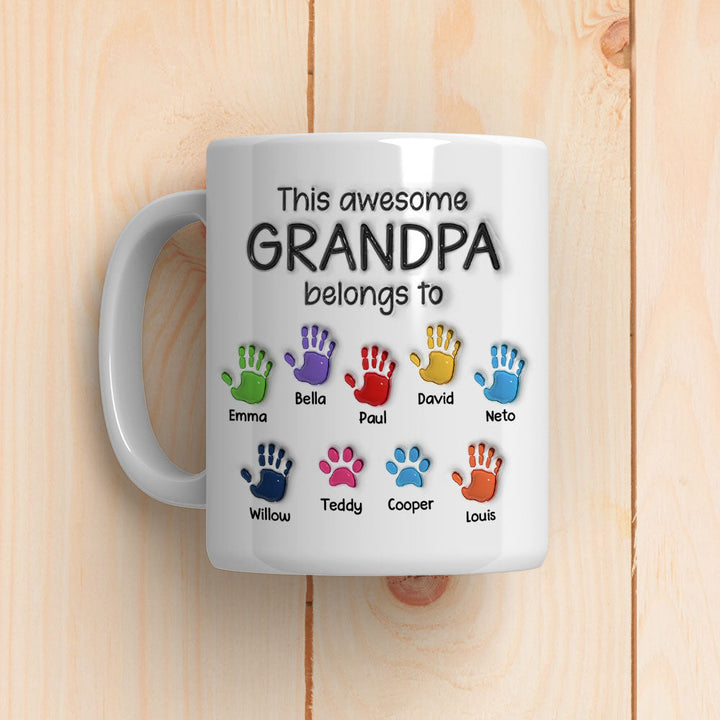 This Awesome Dad Grandpa Belongs To - Personalized 3D Inflated Effect Ceramic Mug - Gift For Dad, Grandpa, Father's Day NA94