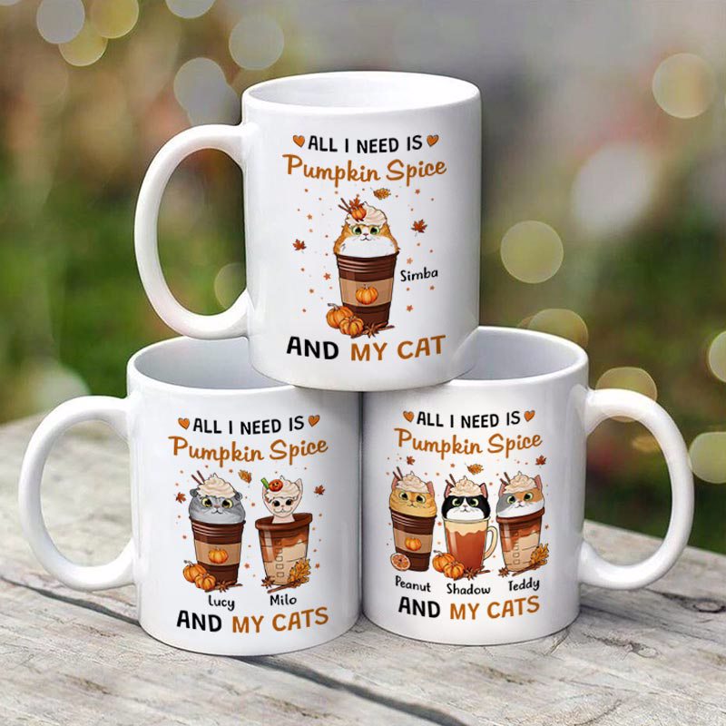 All I Need Is Pumpkin Spice And My Cats Fall Season Personalized Mug