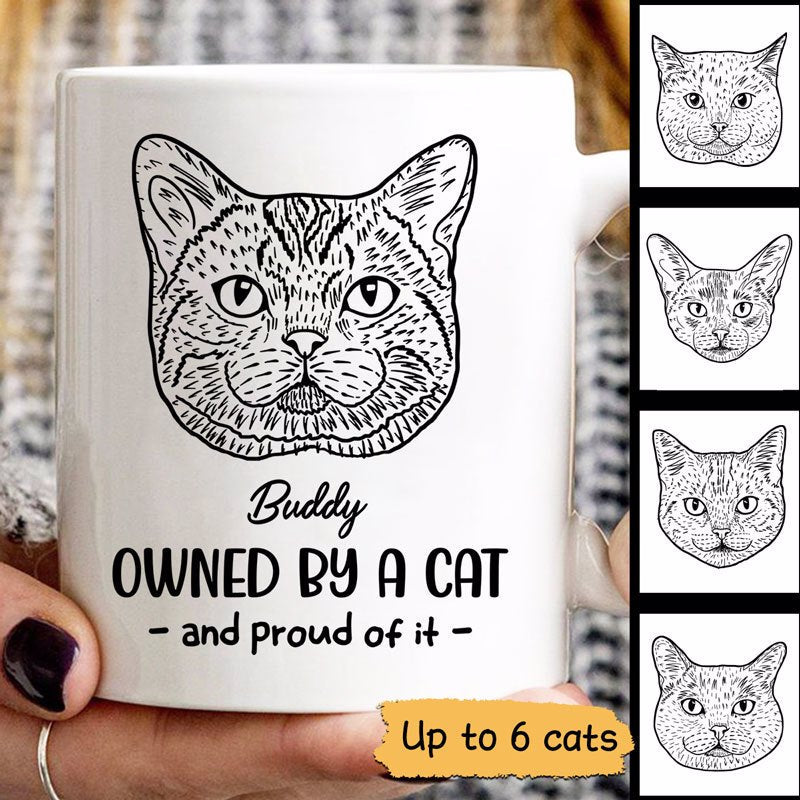 Owned By Cats & Proud Cat Head Outline Personalized Mug
