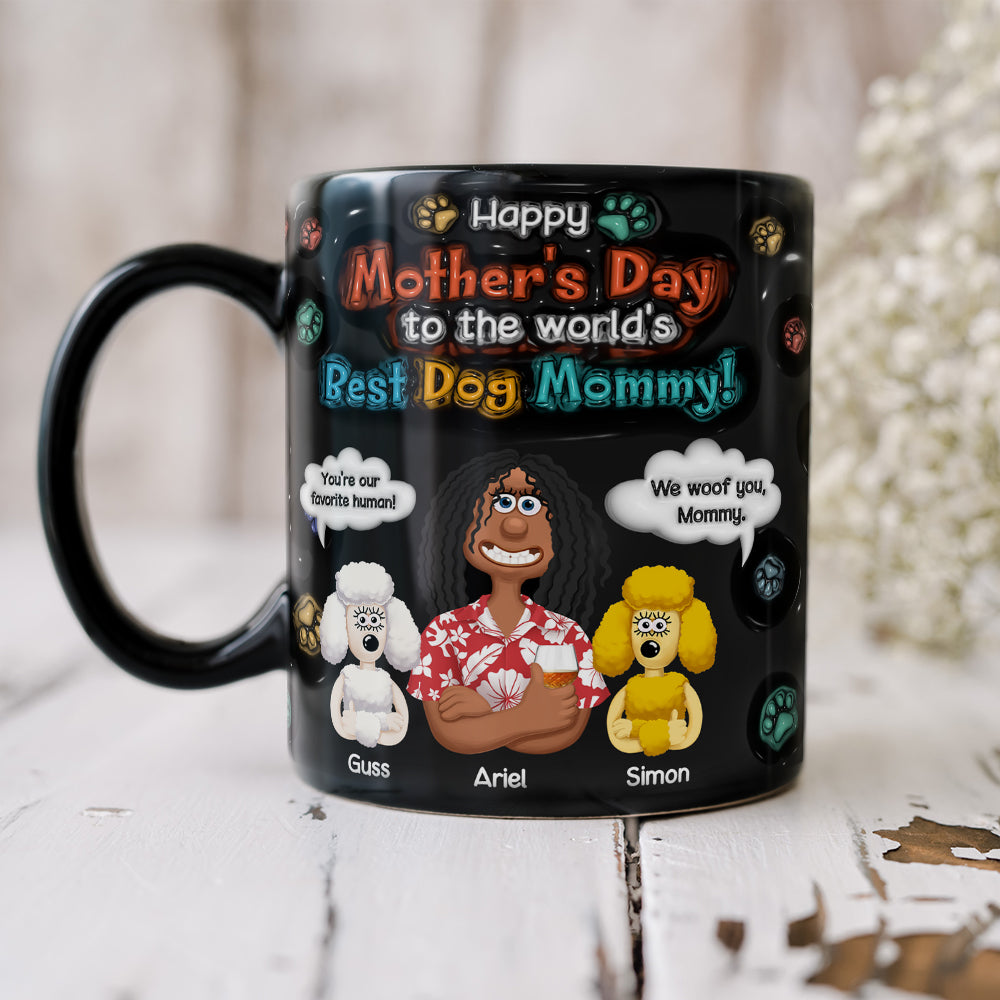 Personalized Gifts For Mom Black Coffee Mug - Dog Mom & Her Furry Babies 03KALU060225PA