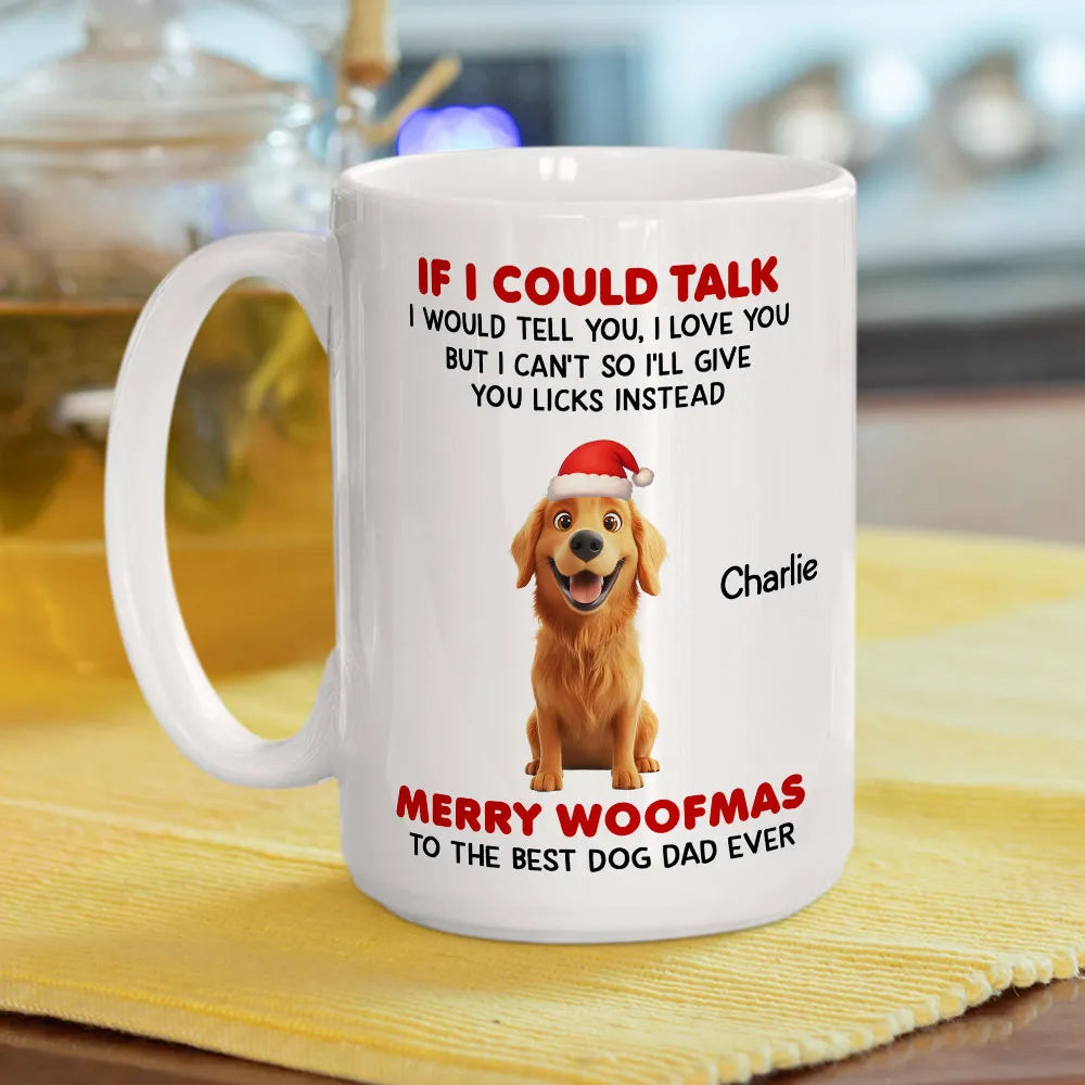 Personalized White Ceramic Mug from Your Dog Cute Santa Pup, Funny Woofmas Message, Unique Christmas Gift for Dog Dad