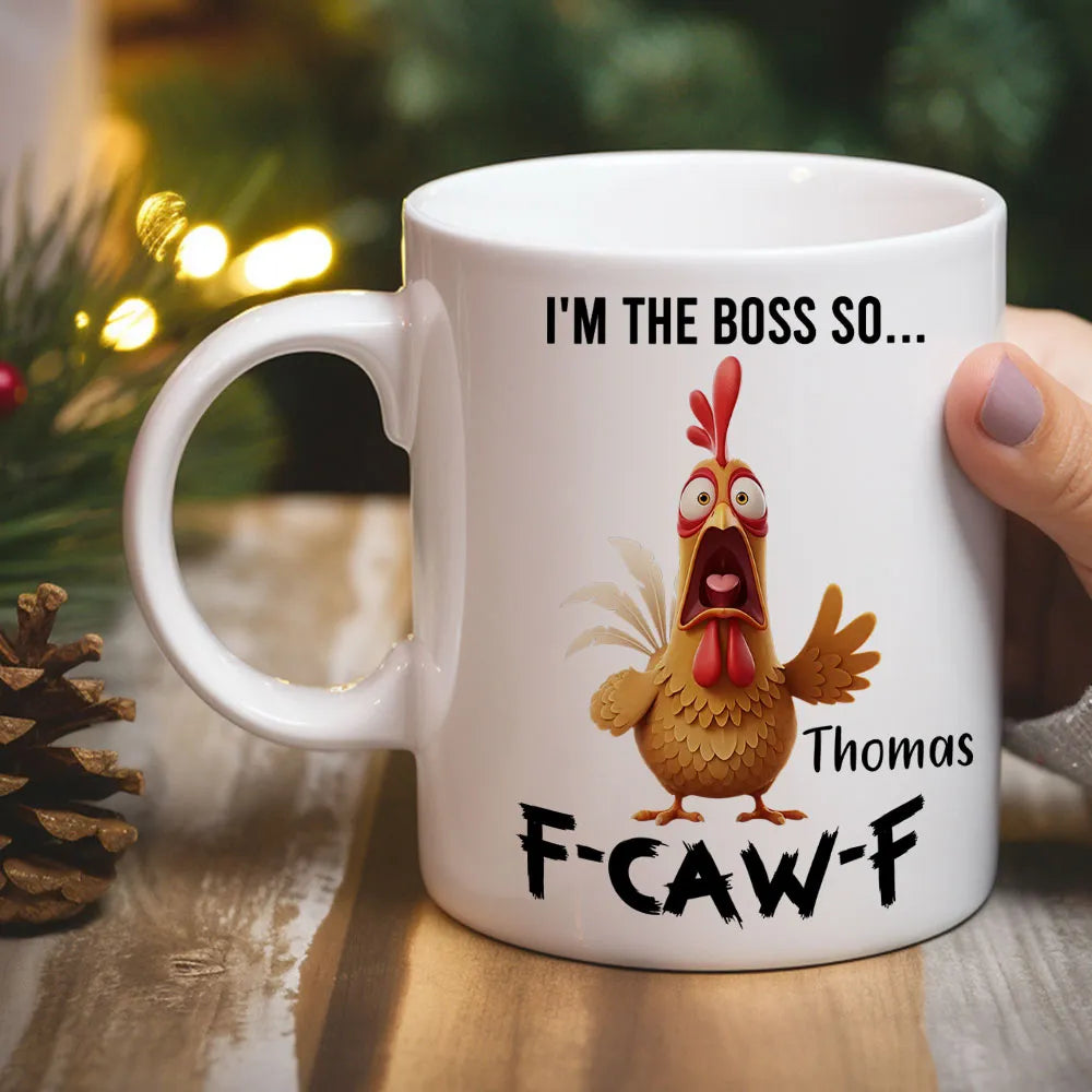 Personalized White Ceramic Mug with Angry Rooster Boss Design, Funny Custom Gift for Coworker or Friend, Unique Office Coffee Mug