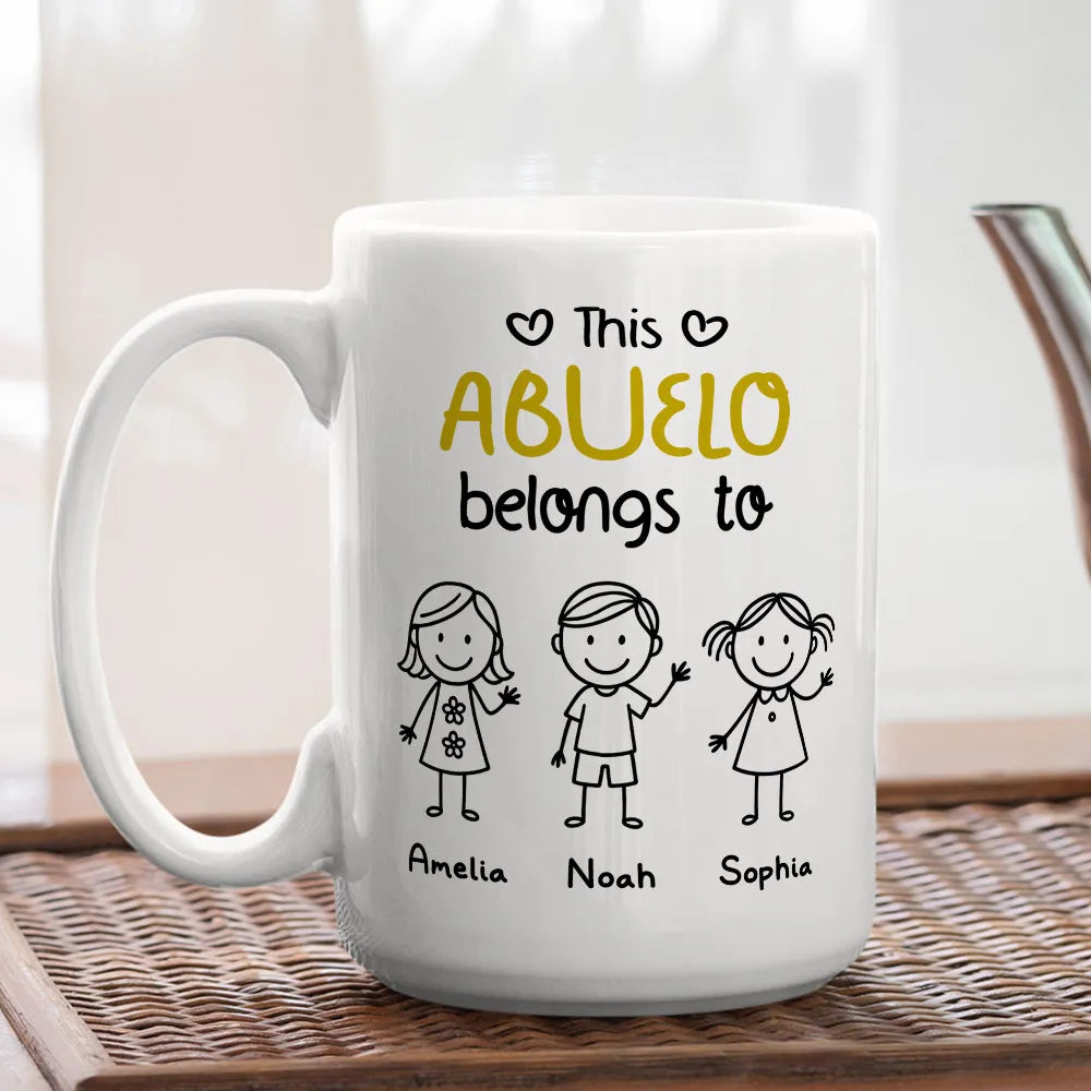 This Grandpa Belongs To Personalized White Ceramic Mug with Grandkids' Names, Cute Gift for Grandfather