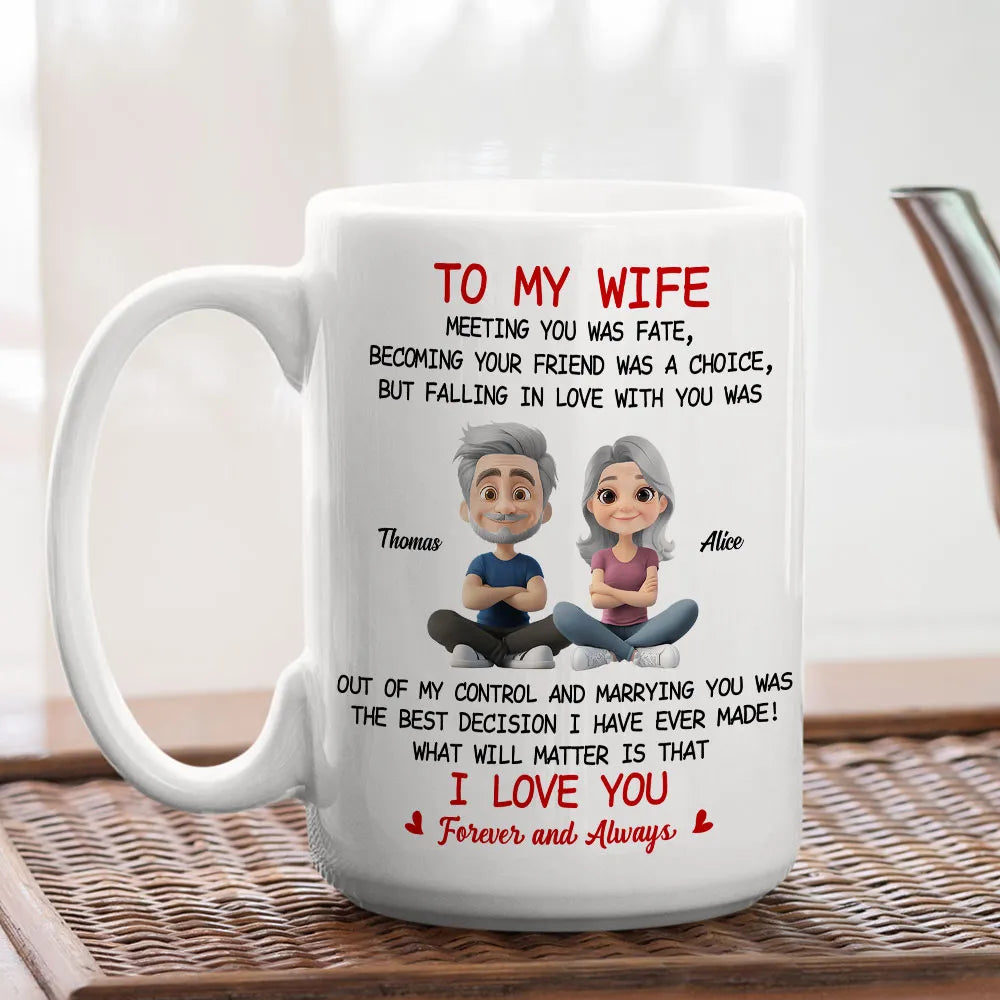 To My Wife Love Quote Ceramic Mug, Personalized Couple Cartoon, Romantic Morning Coffee Unique Gift