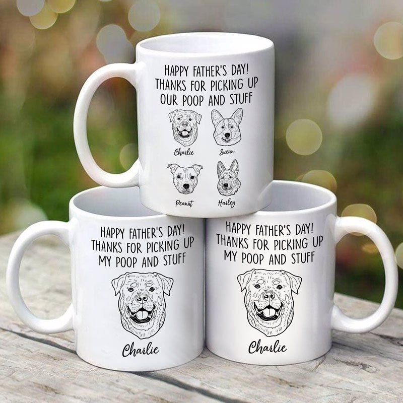 Simple Dog Head Outline Happy Father's Day Dog Dad Gift Personalized Mug