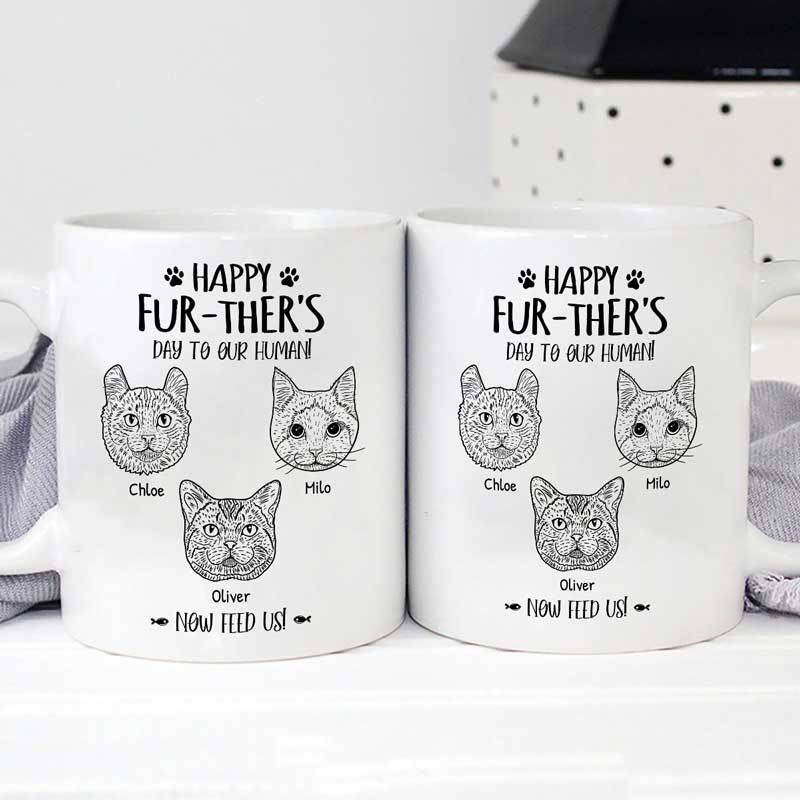 Happy Further's Day Cat Head Outline Personalized Mug