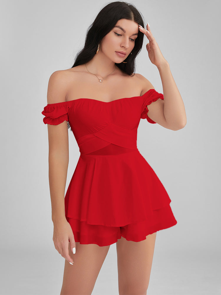 GLENDALE Satin Ruffle Strapless Mini Dress