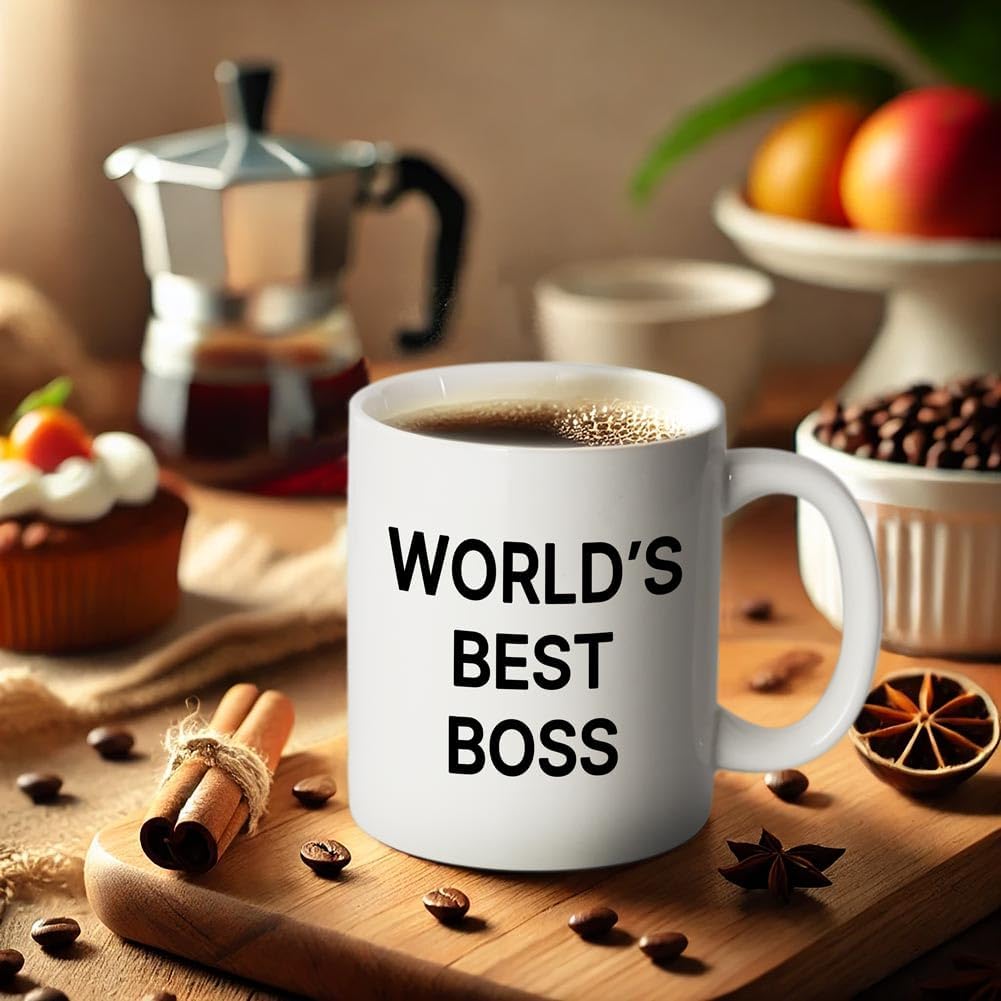 World's Best Boss Coffee Mug, Funny Office Gift for Boss Men Women, Boss Day Birthday Christmas Gift from Coworkers Employees
