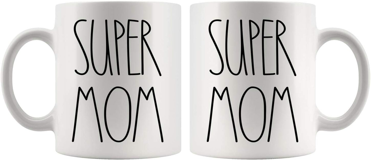 Super Mom Coffee Mug, Best Super Mom Ever Gift for Mother, Mothers Day Birthday Christmas Gift for Mom from Daughter Son Kids