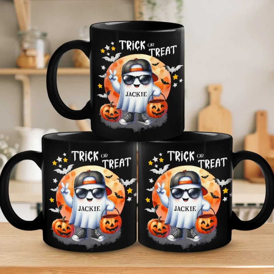 Too Cool To Be Spooky - Family Personalized Custom Black Mug - Halloween Gift For Family Members