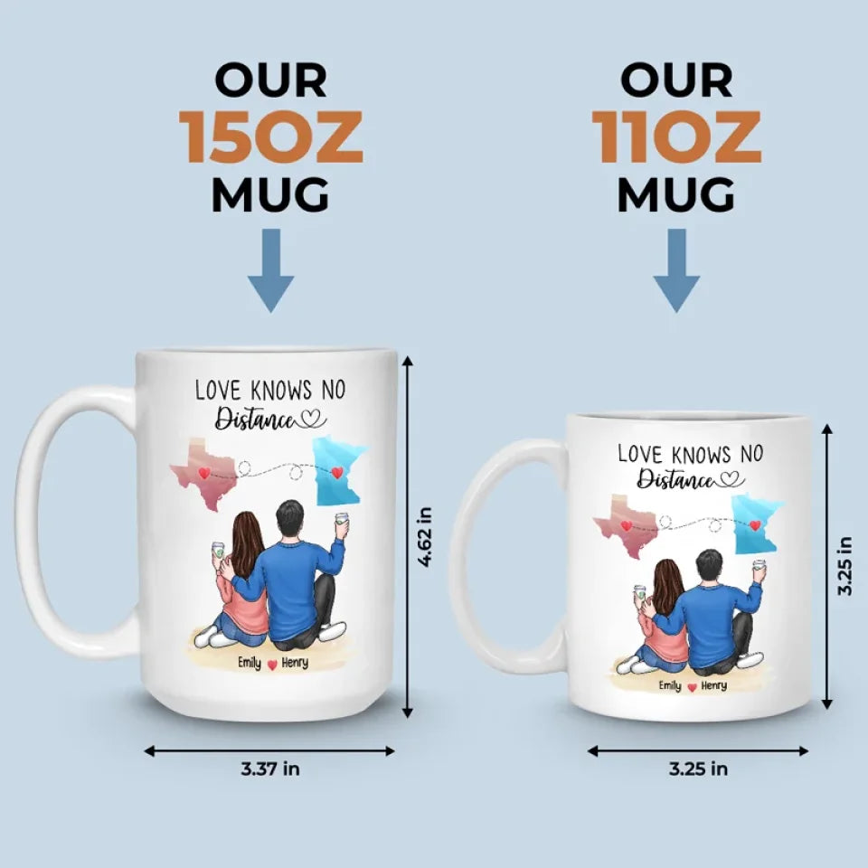 Love Knows No Distance - Couple Personalized Custom Mug - Gift For Husband Wife, Anniversary, Long Distance Relationship