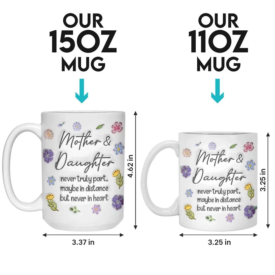 Mother & Daughter Never Truly Apart - Family Personalized Custom 3D Inflated Effect Printed Mug - Gift For Mom, Daughter