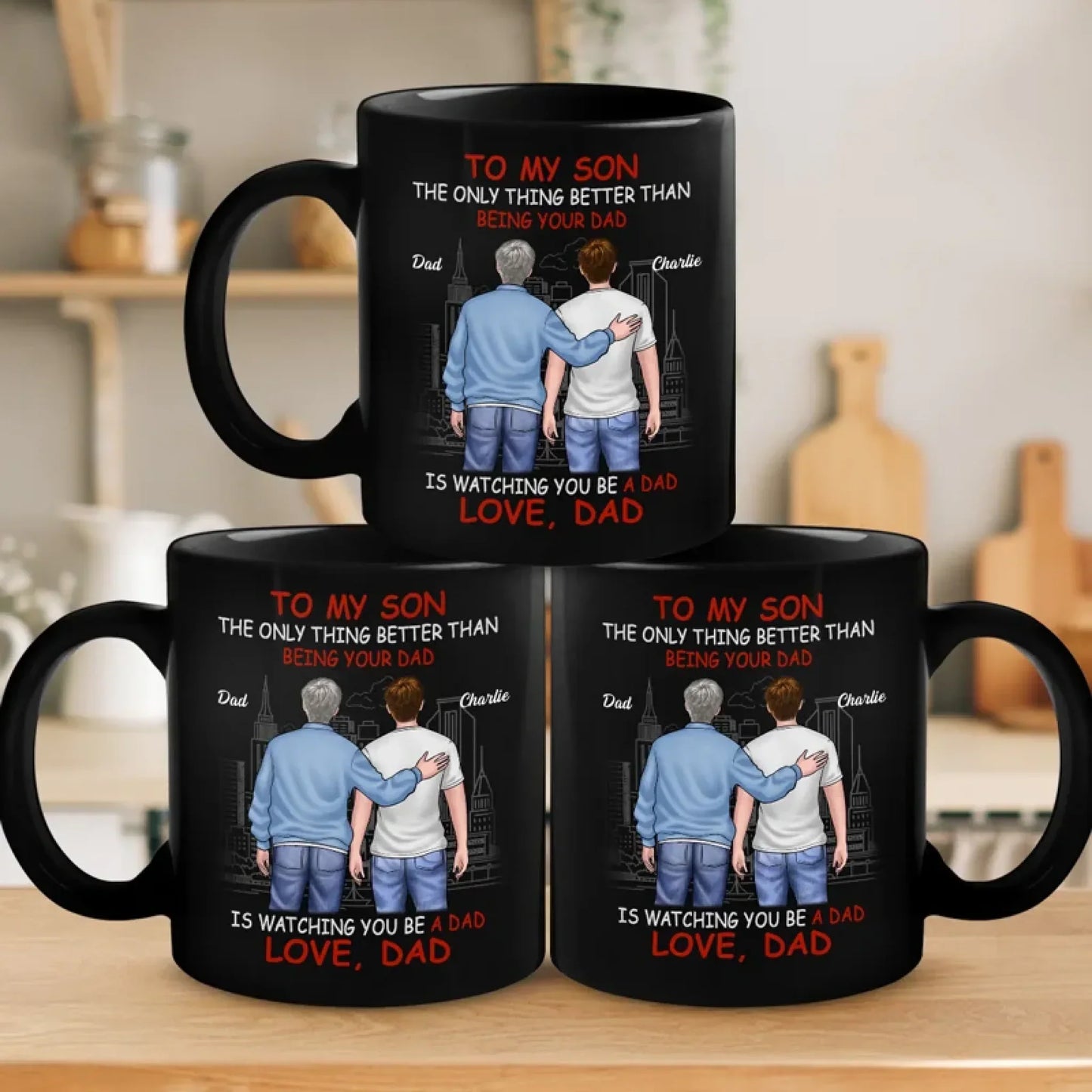 Guiding You, Watching You Grow - Family Personalized Custom Black Mug - Father's Day, Gift For Son