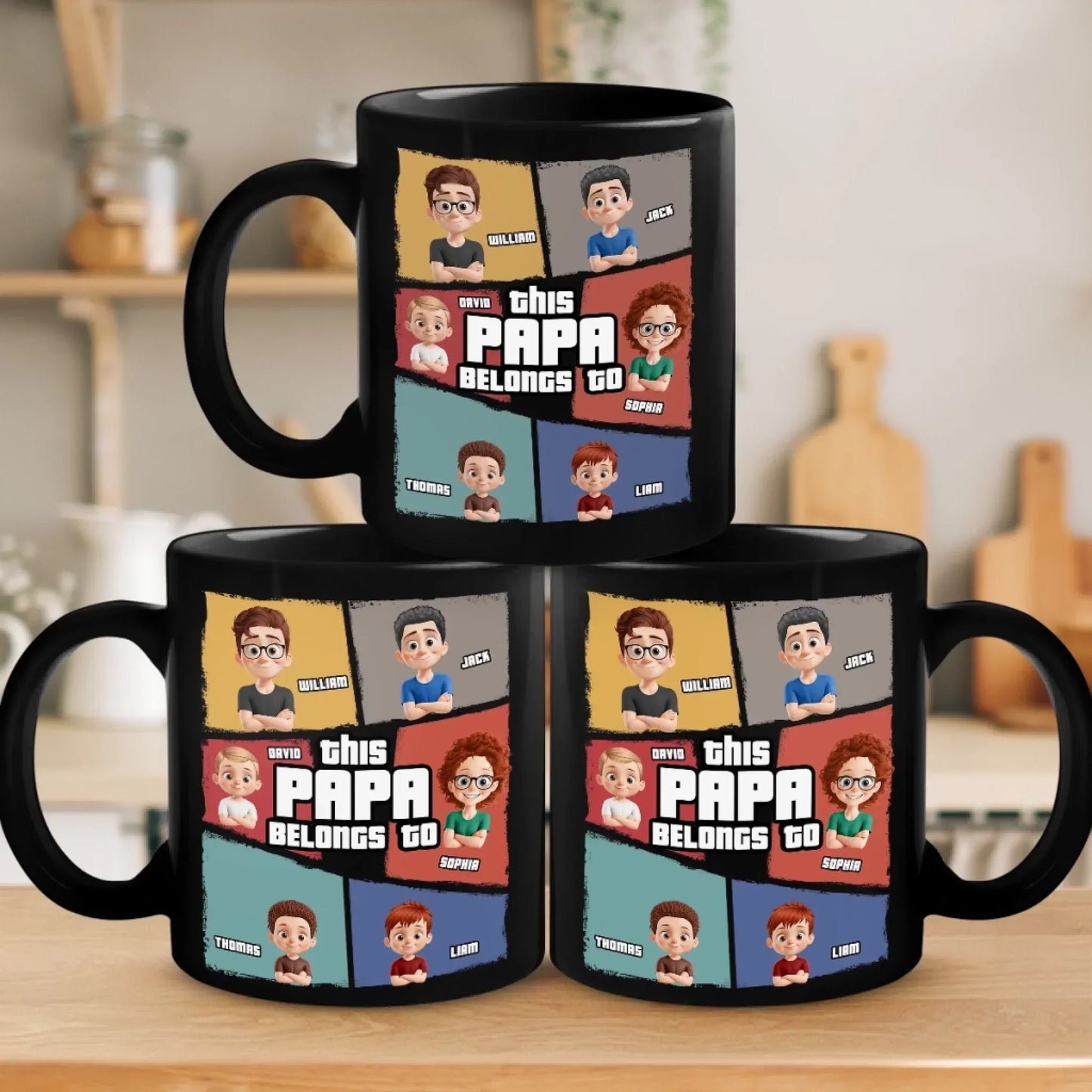 This Papa Belongs To - Family Personalized Custom Black Mug - Father's Day, Gift For Dad, Grandpa