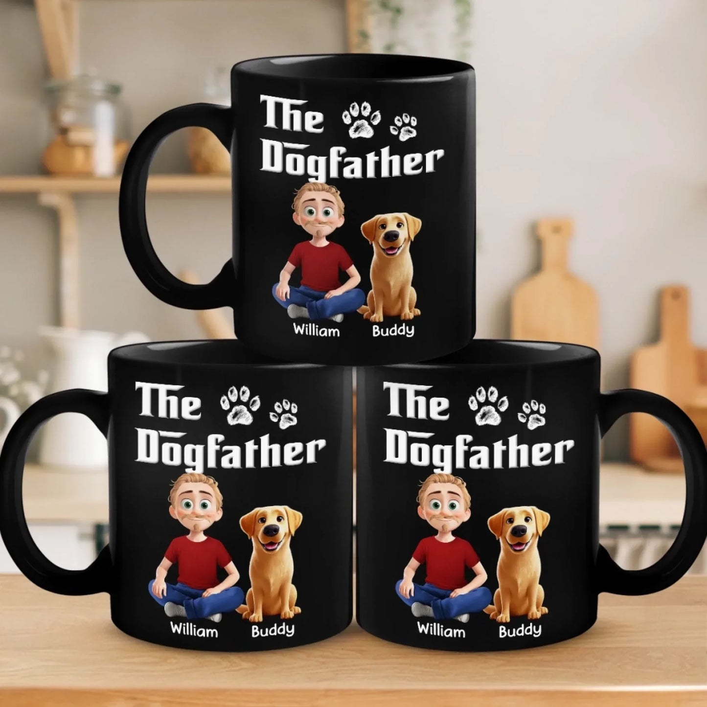 The Dogfather - Dog Personalized Custom Black Mug - Father's Day, Gift For Dad, Pet Owners, Pet Lovers