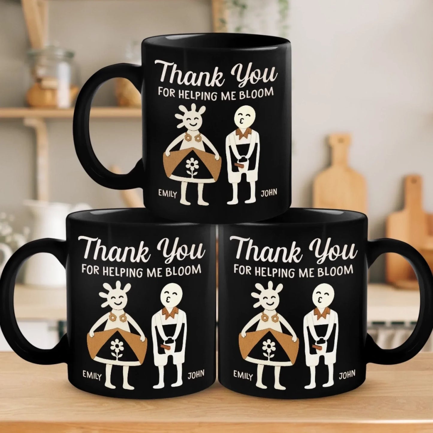 Thank You For Helping Me Bloom - Couple Personalized Custom Black Mug - Gift For Husband Wife, Anniversary