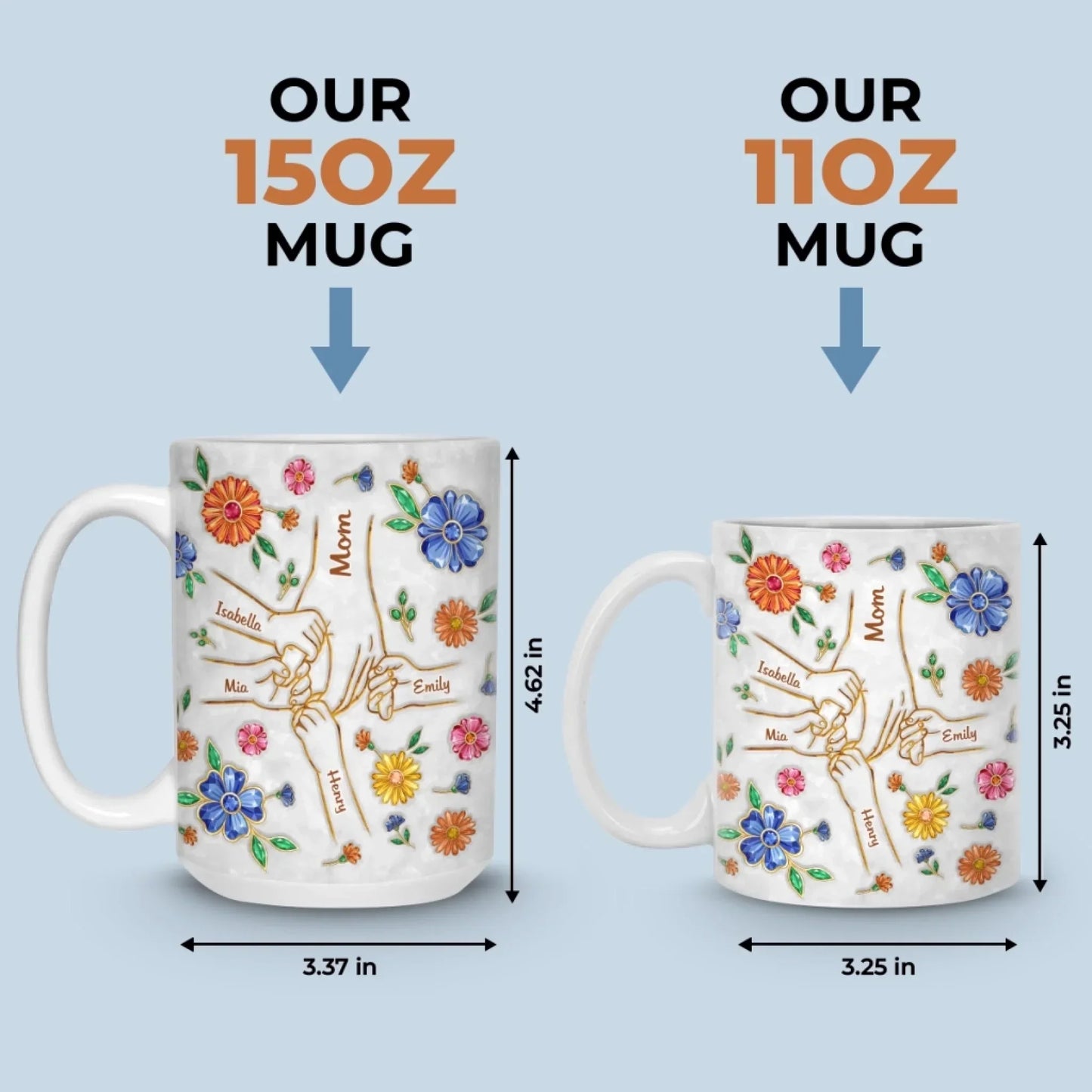 Custom 3D Inflated Effect Printed Mug - Personalized Mother's Day Gifts For Mom, Grandma - A Mother's Loving Hands