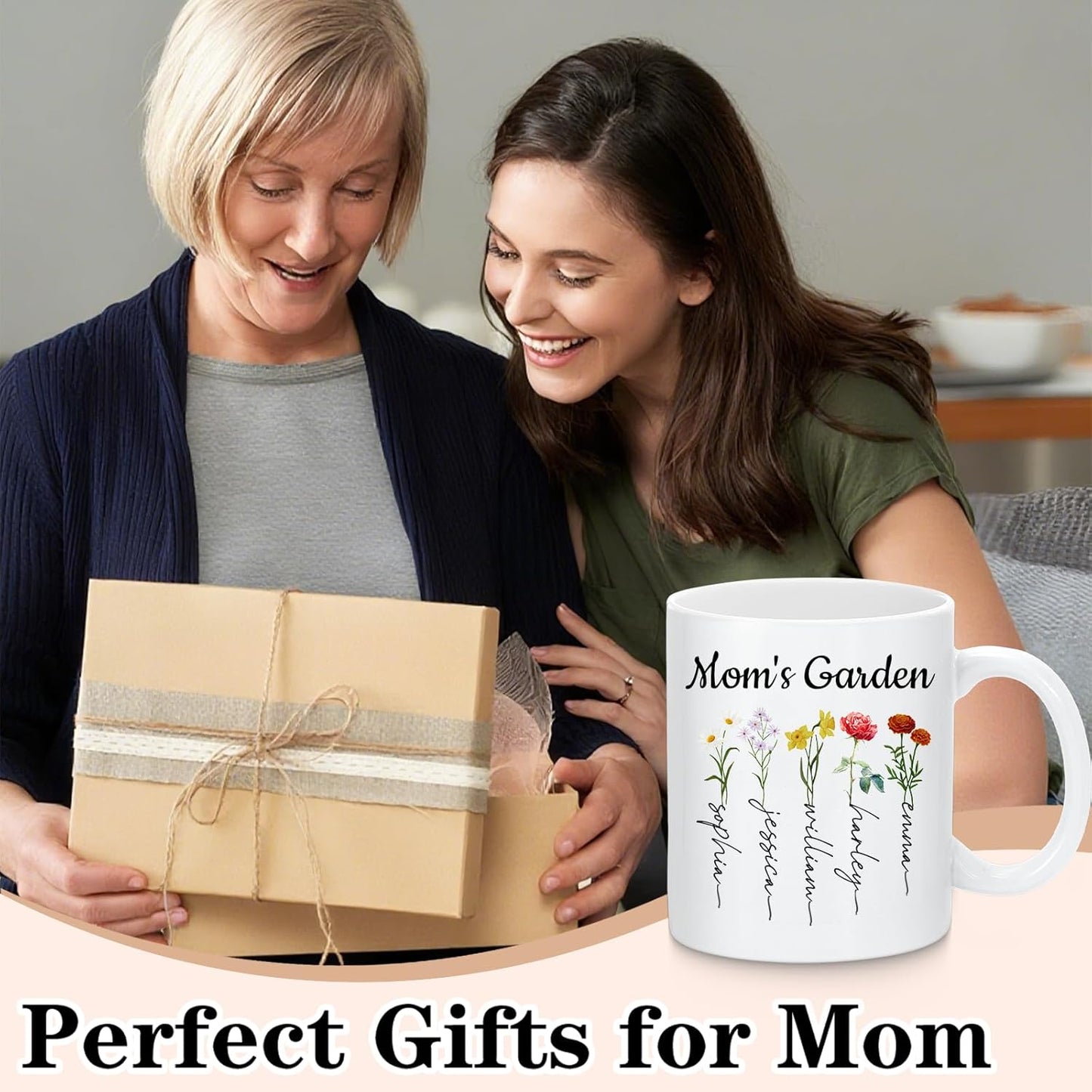 Personalized Mama Coffee Mug Custom Photo Birth Flower Mug, Gift for Mom Birthday Mother's Day Christmas Gift
