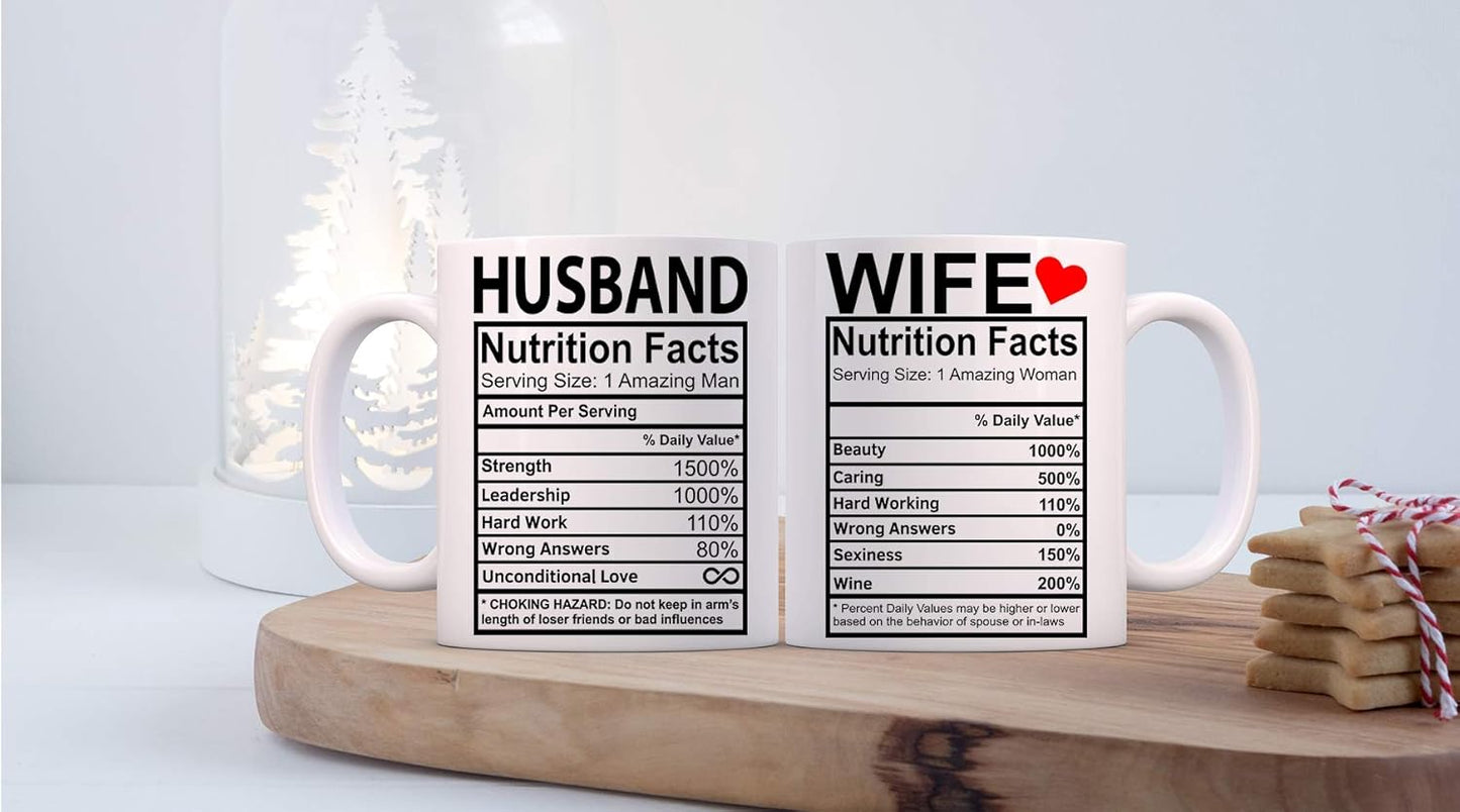 Husband And Wife Nutrition Facts Coffee Mug Set Funny Couple Gift Anniversary Wedding Engagement Gift