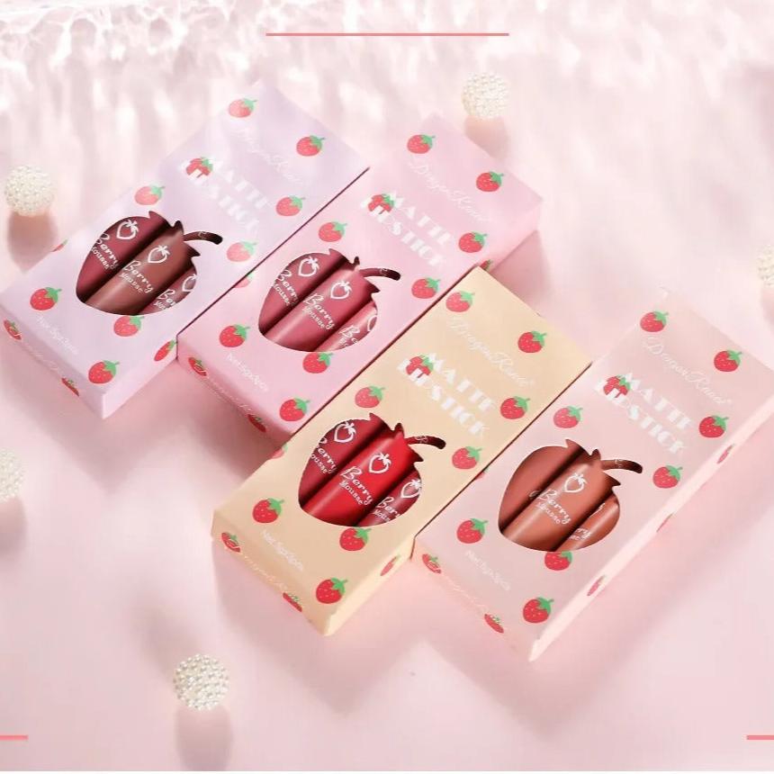 Border 3 Strawberry Velvet Mist Matte Lip Glaze Lipstick Set Soft, Matte Finish, Vibrant Color