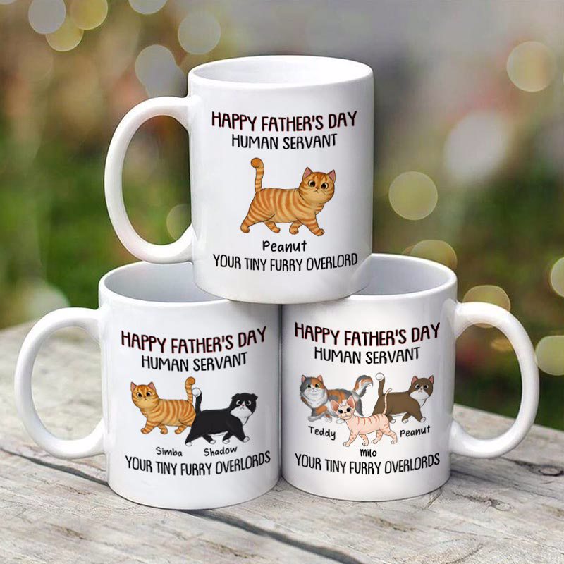 Walking Fluffy Cats Happy Father's Day Cat Human Servant Gift For Cat Dad Personalized Mug