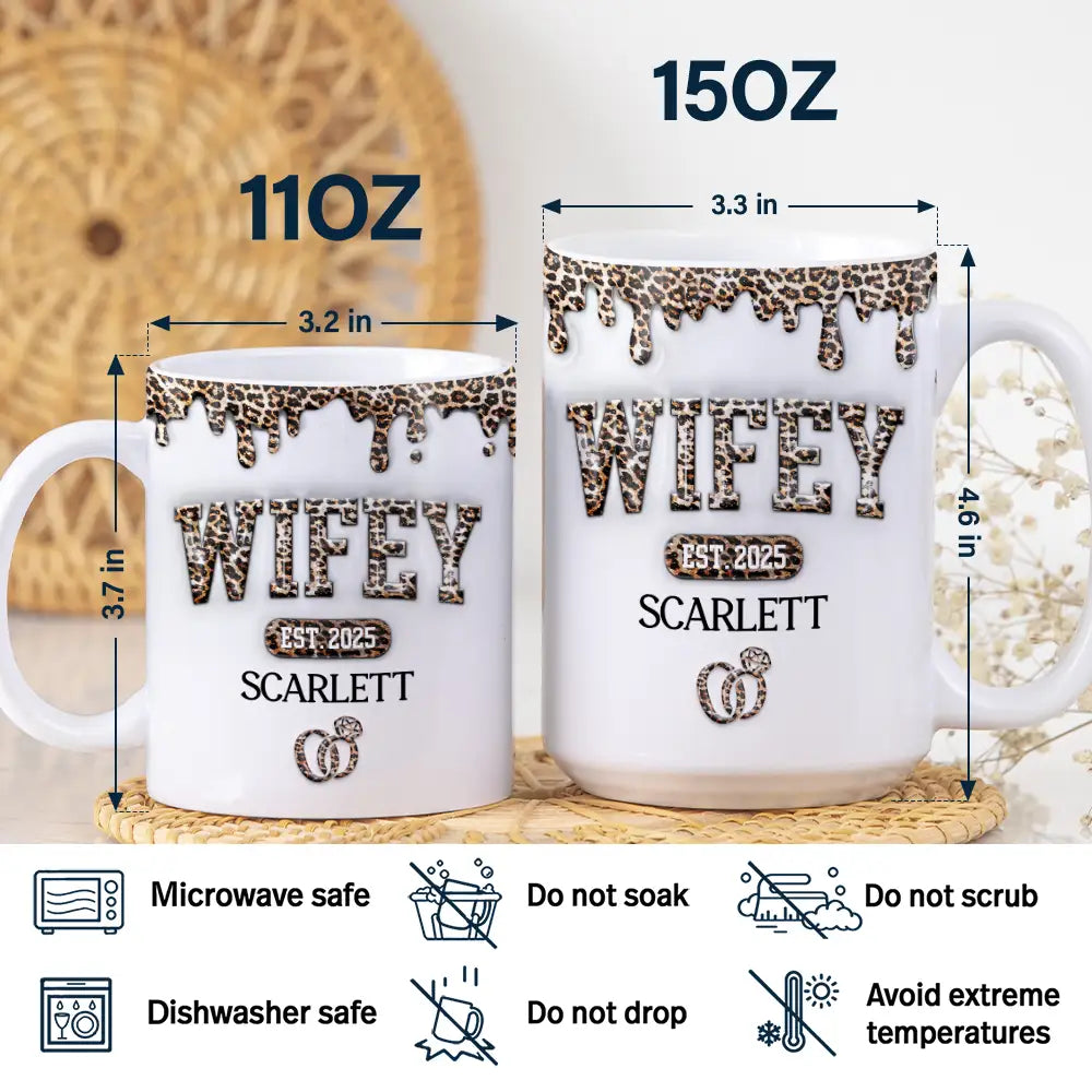 Wifey Hubby Est Couple - 3D Inflated Effect Printed Mug, Personalized White Edge-to-Edge Mug