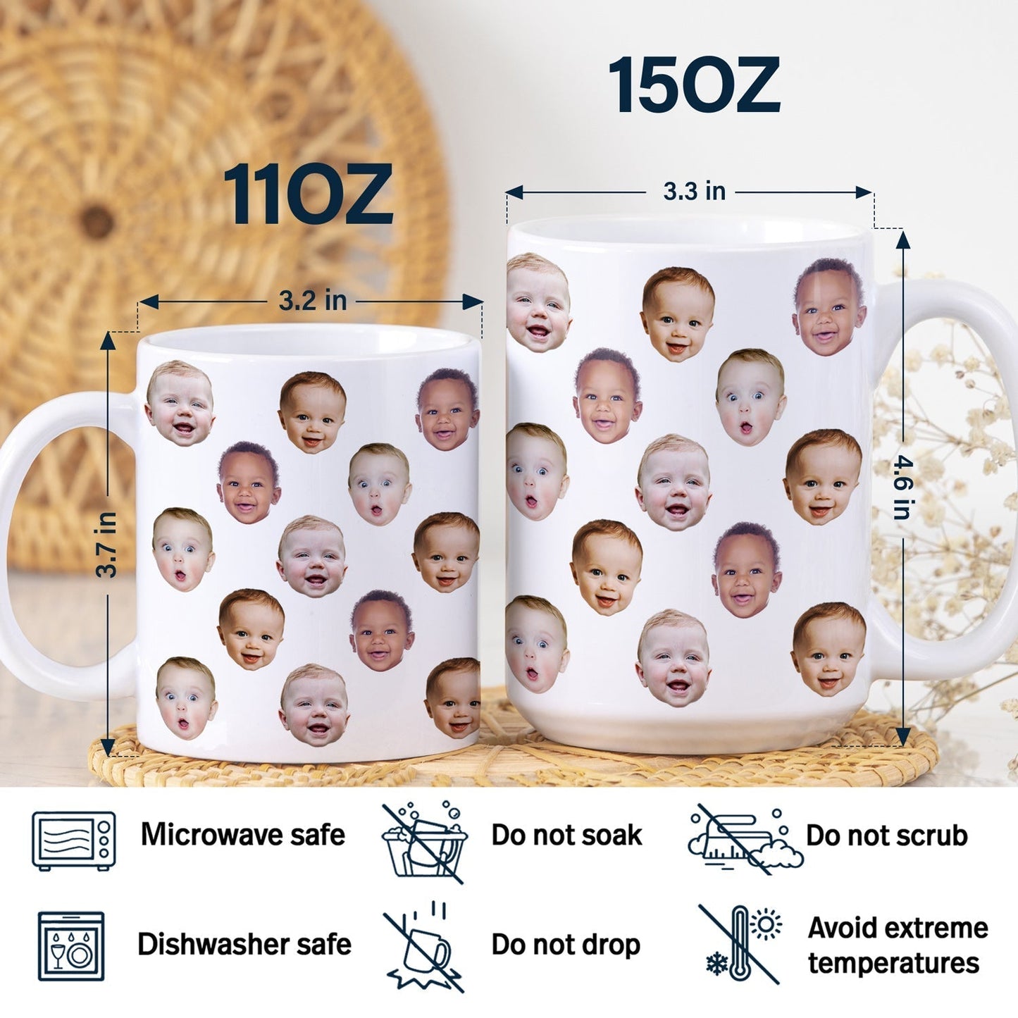 Custom Photo Funny Kid Face - Personalized White Edge-to-Edge Mug