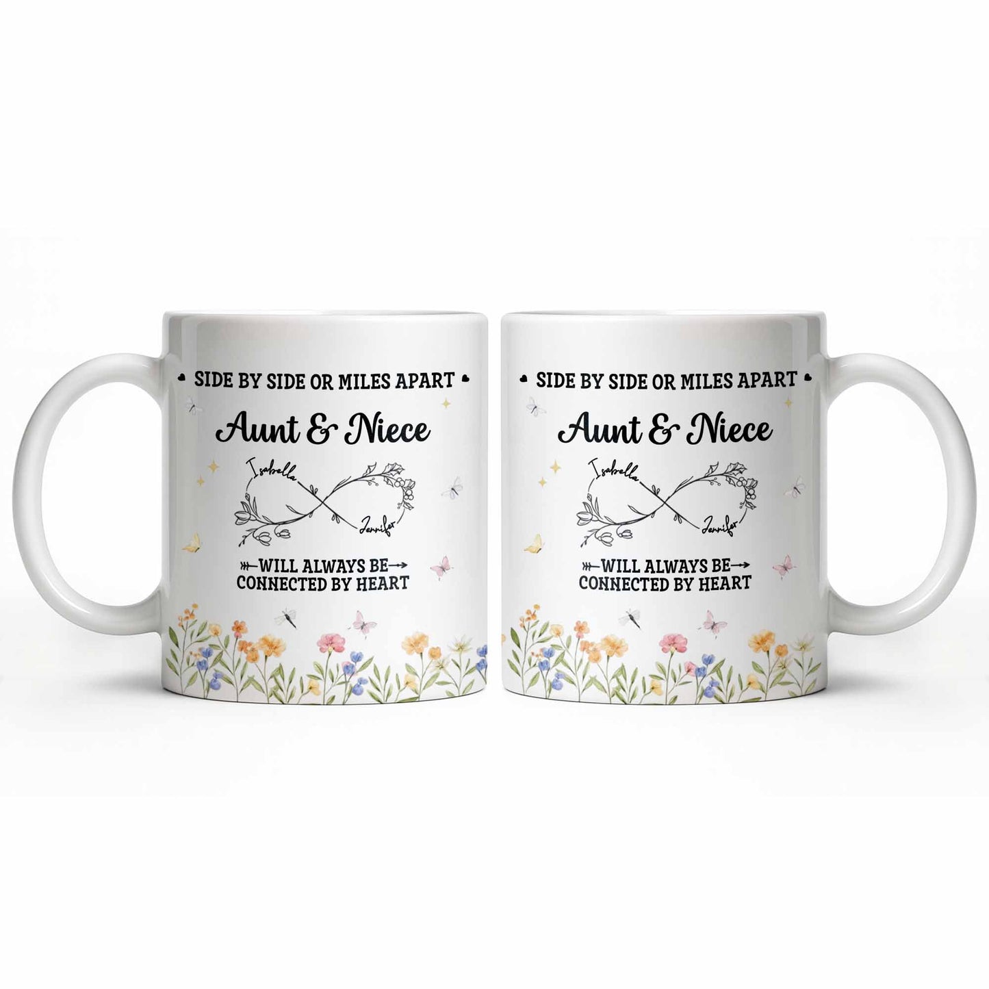 Aunt & Niece Always Connected by Heart With Flowers - Personalized Custom Coffee Mug - AUNT004_MG