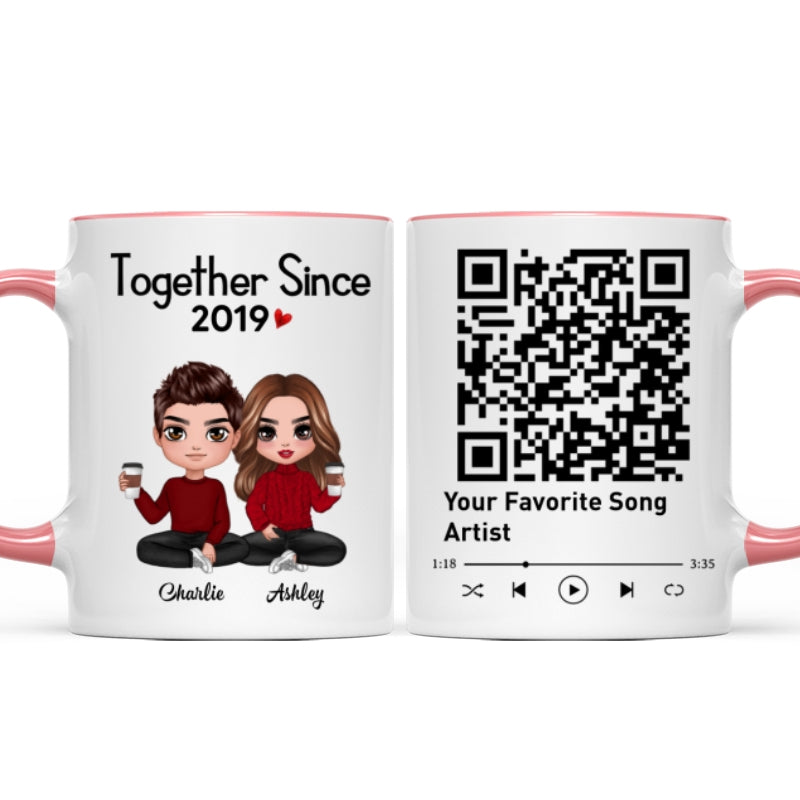 Couple Sitting Together Since Favorite Song QR Code Personalized Mug
