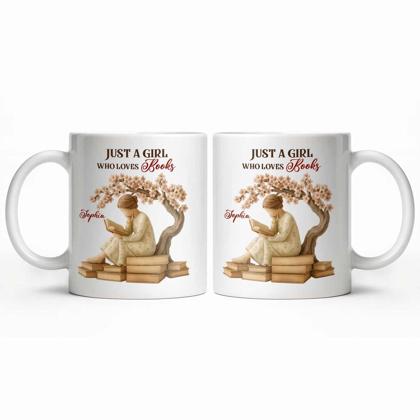 Just A Girl Who Loves Books And Sakura Tree - Personalized Custom Coffee Mug - BLV018_MG