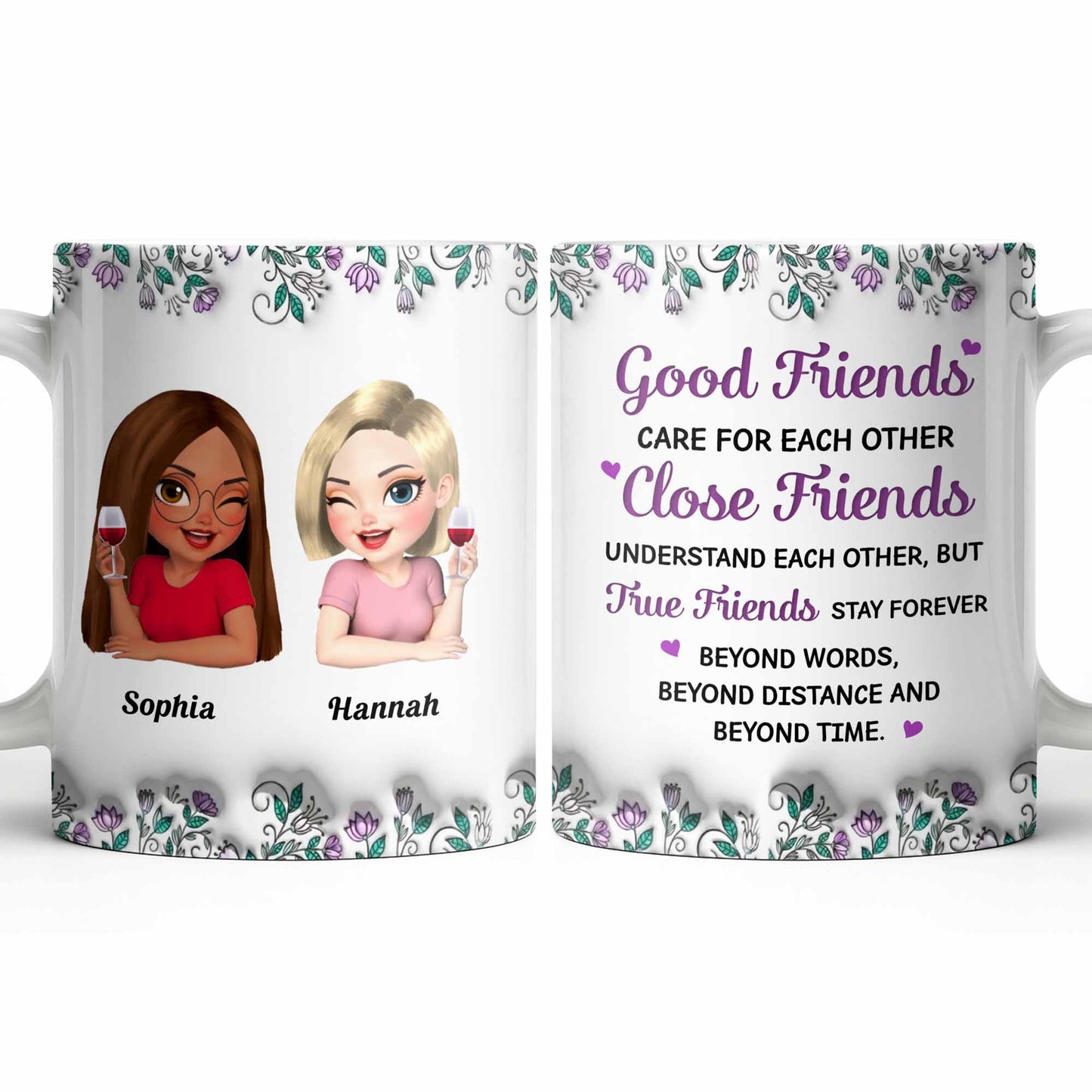 Celebrate Friendship With Personalized Coffee Mug Featuring Stylish Flowers - Personalized Custom Coffee Mug - BST525_MG