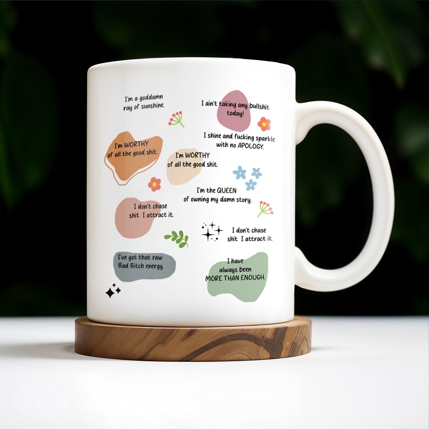 Celebrate Inner Strength With Personal Affirmations And Flowers - Personalized Custom Coffee Mug - COL088_MG