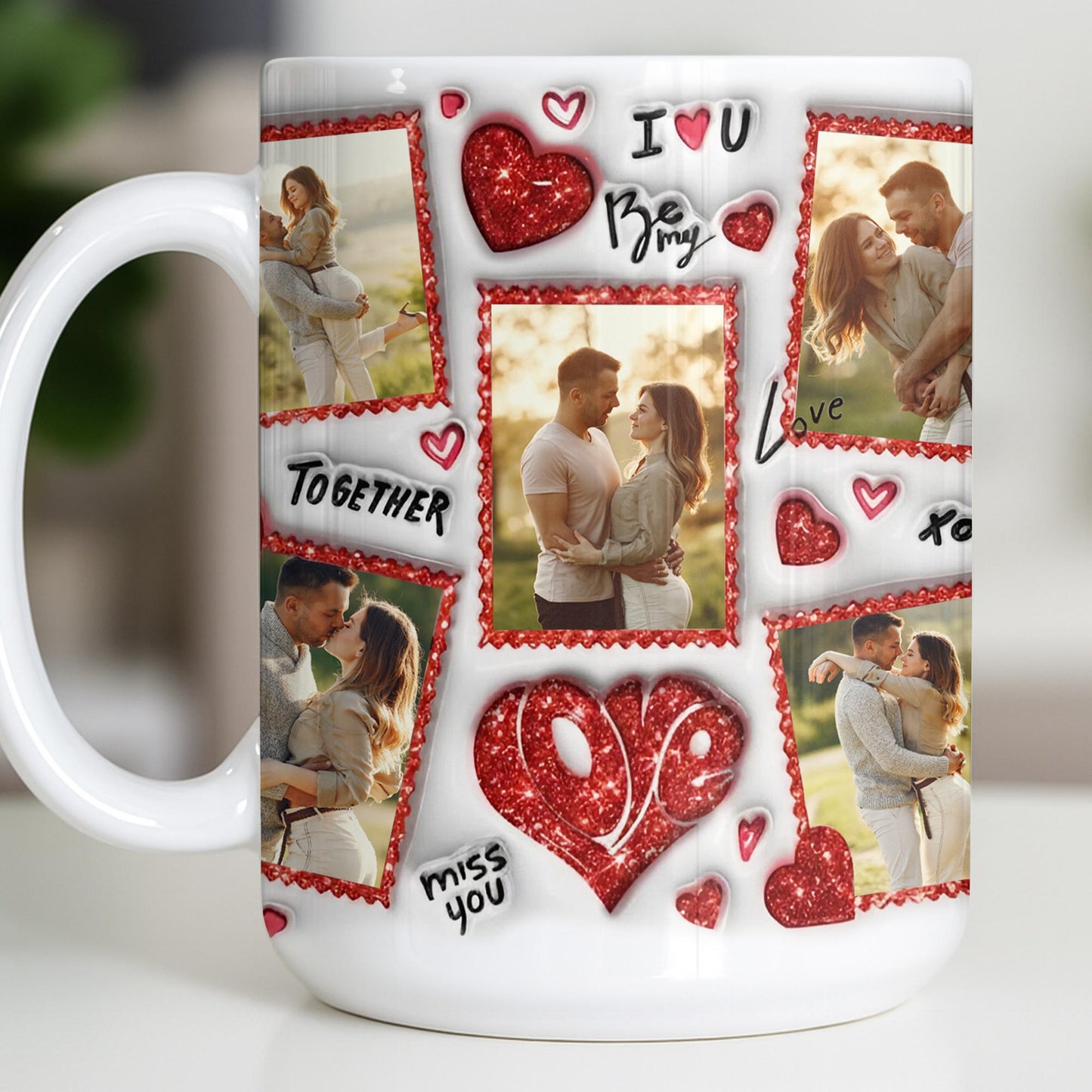I Love You Be My Love With Hearts And Couple Photos - Personalized Custom Coffee Mug - CPL1223_MG