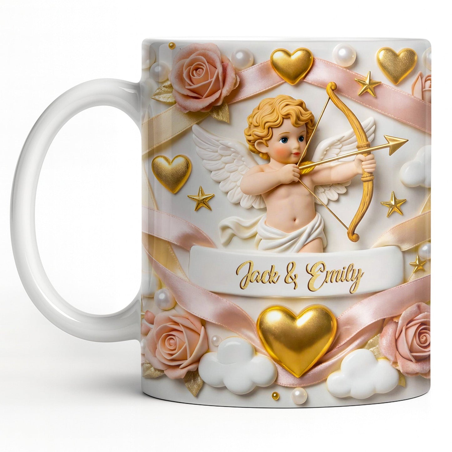 Cupid And Roses With Hearts And Bows Design - Personalized Custom Coffee Mug - CPL1330_MG