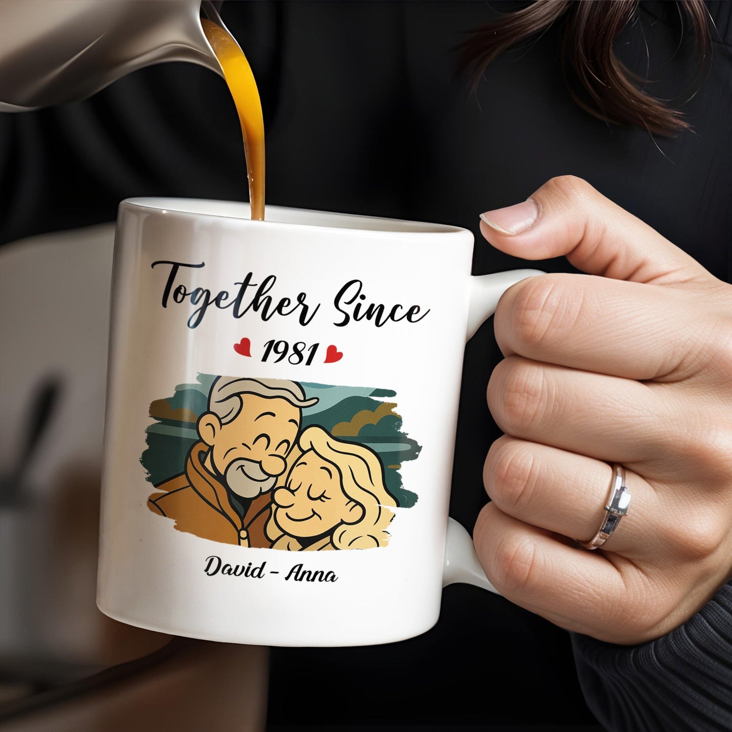 Together Since With Couple And Hearts Design - Personalized Custom Coffee Mug - CPL403_MG