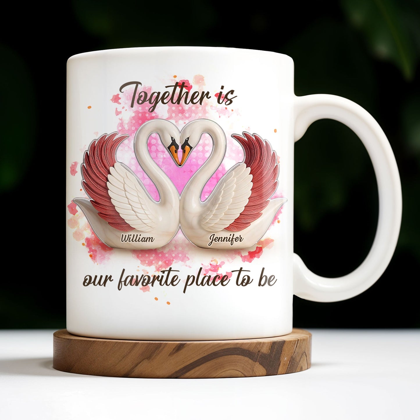 Together Is Our Favorite Place To Be, Swans and Hearts - Personalized Custom Coffee Mug - CPL411_MG