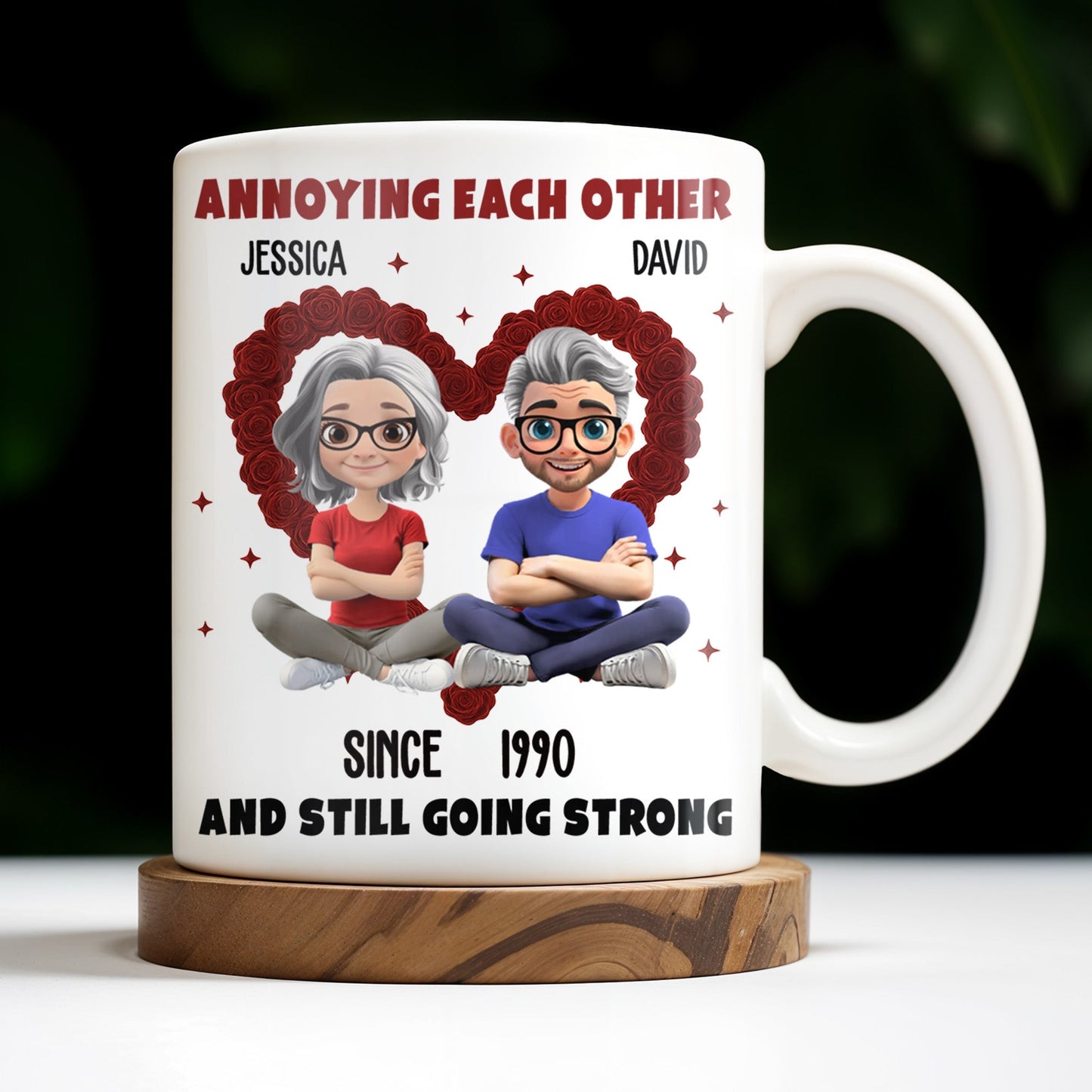 Annoying Each Other And Still Going Strong, Cartoon Couple With Hearts - Personalized Custom Coffee Mug - CPL995_MG