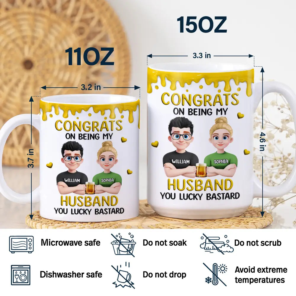 Congrats On Being My Husband 3D Effect Couple - Personalized White Edge-to-Edge Mug