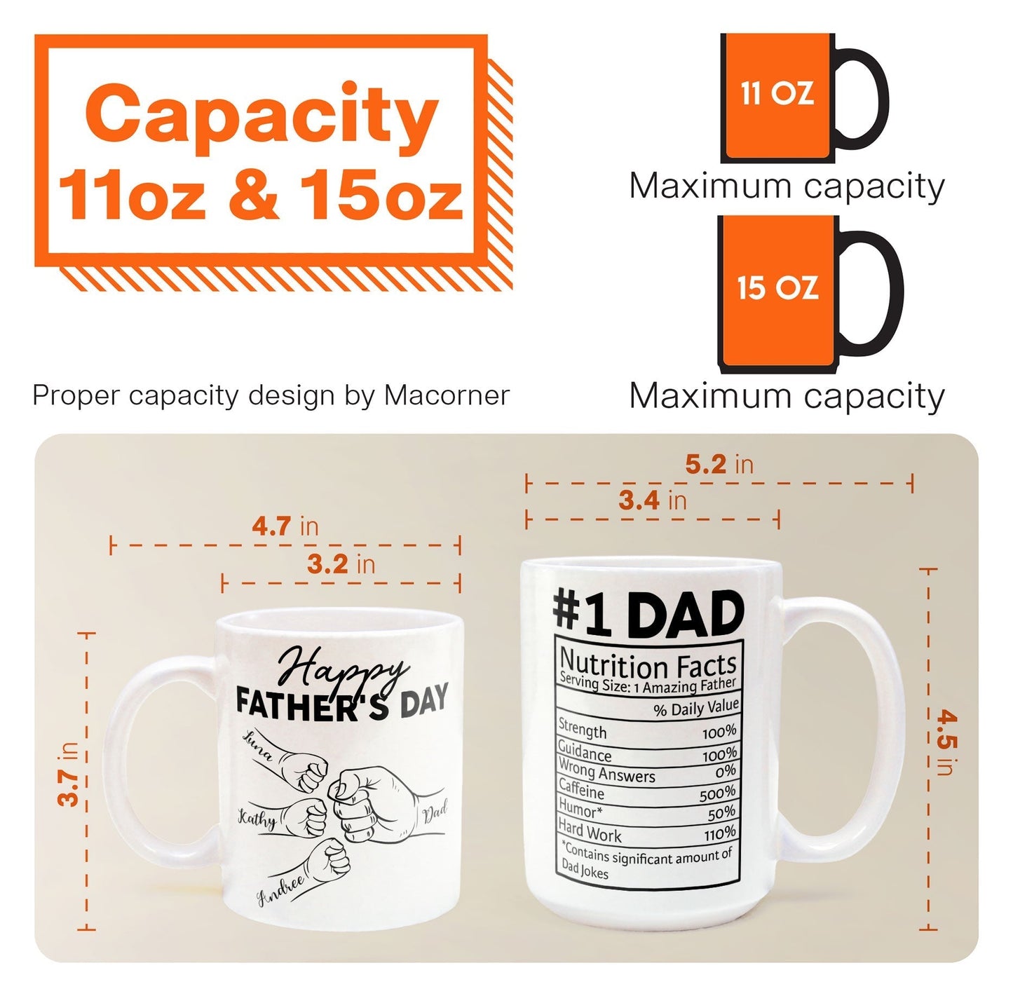 Custom Name Dad Nutrition Facts Hand Bump Happy Father's Day - Personalized Mug