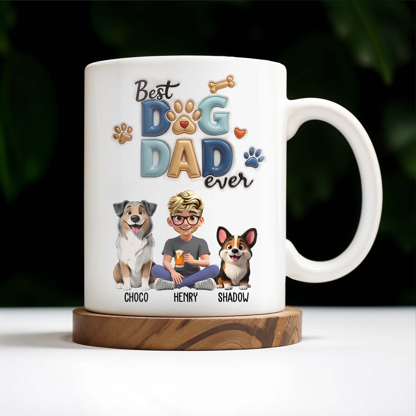 Best Dog Dad Ever, Dogs, Paws, And Beer Mug - Personalized Custom Coffee Mug - DAD056_MG