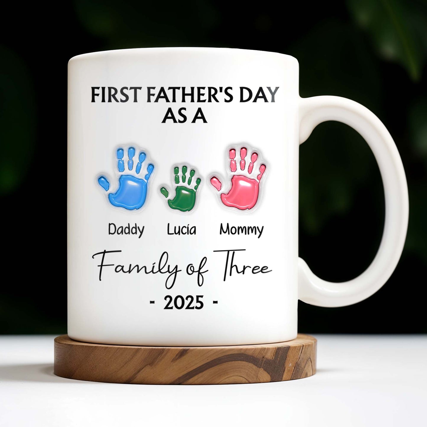 First Father's Day As A Family of Three, Handprints - Personalized Custom Coffee Mug - DAD074_MG