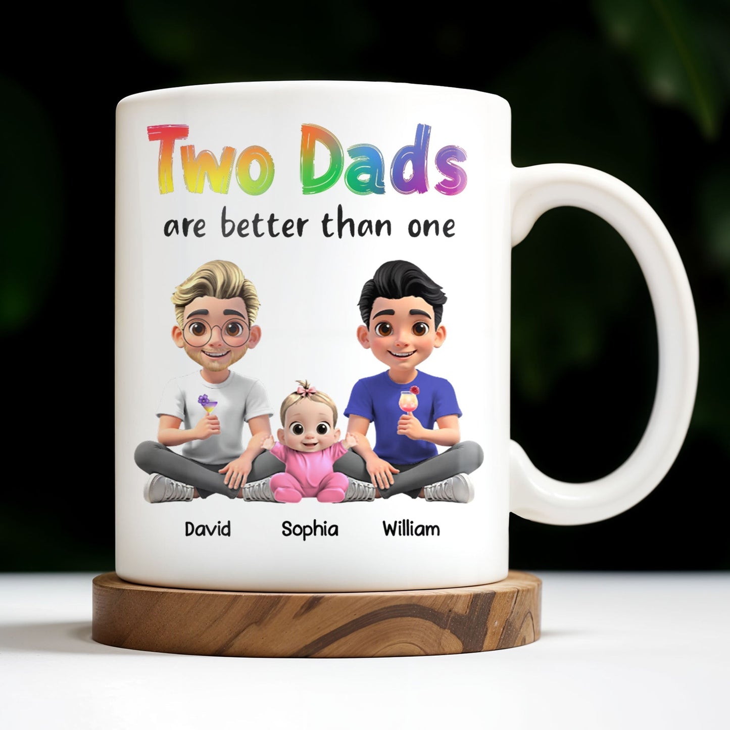 Two Dads Are Better Than One, Cartoon Characters and Ice Cream - Personalized Custom Coffee Mug - DAD109_MG