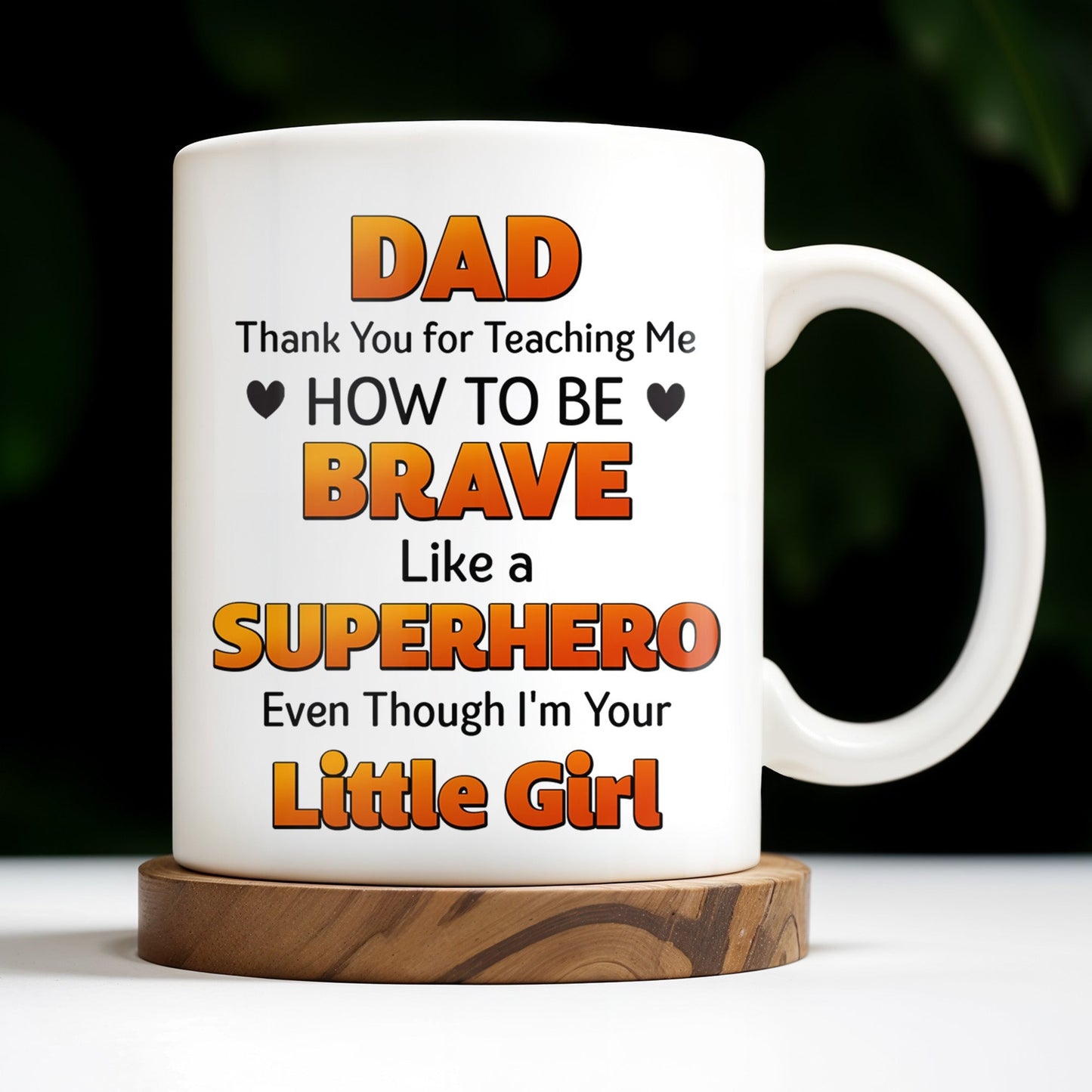 Dad Thank You for Teaching Me How to Be Brave, Cartoon Figures of Father and Daughter - Personalized Custom Coffee Mug - DAD134_MG